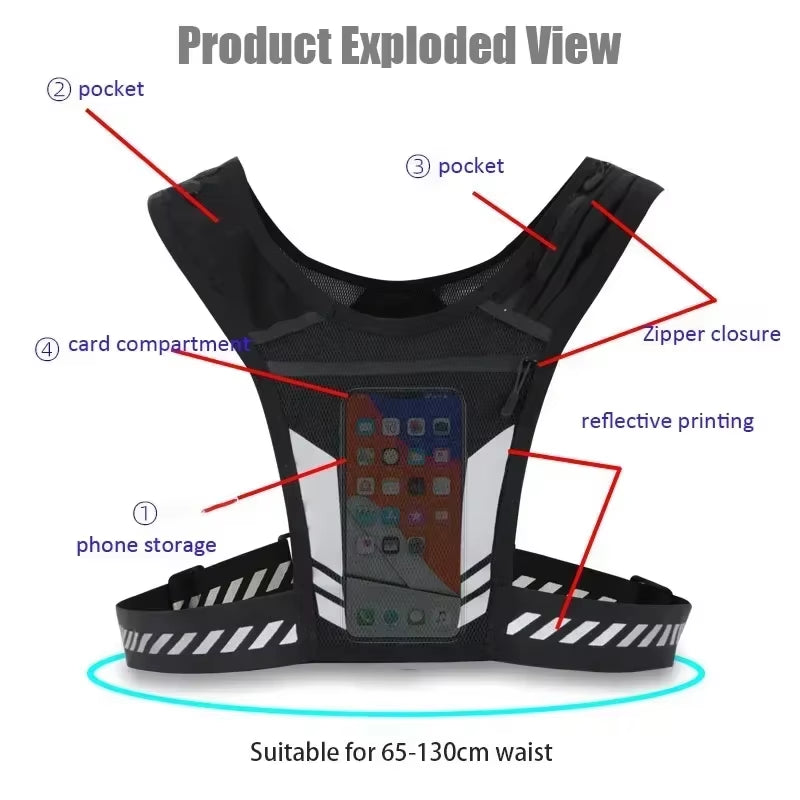 Reflective Running Backpack Universal Lightweight Sport Running Vest Mobile Phone Cards Bag for Jogging Fitness Male Female Vest