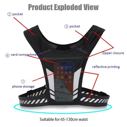 Reflective Running Backpack Universal Lightweight Sport Running Vest Mobile Phone Cards Bag for Jogging Fitness Male Female Vest